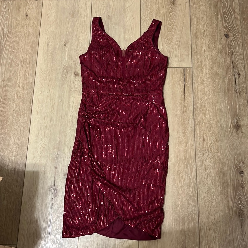 Grace Karin Cocktail Maroon Sequin Dress